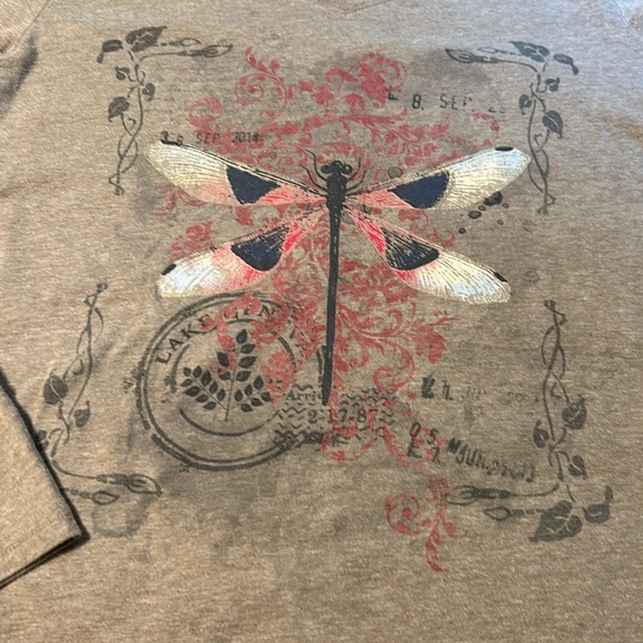 Long sleeve top. Size L. Brown with dragon fly print. - Picture 2 of 4